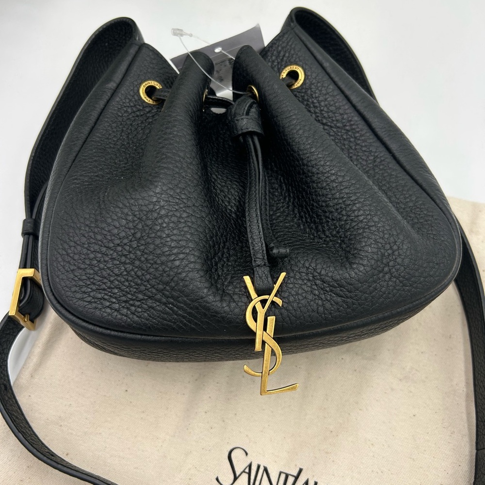 Saint Laurent Black Shoulder Bag with Gold Accents